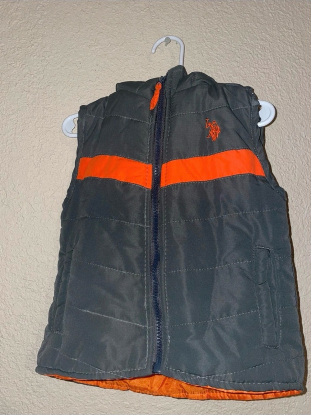 U.S. Polo Assn. Kids Gray & Orange Quilted Vest